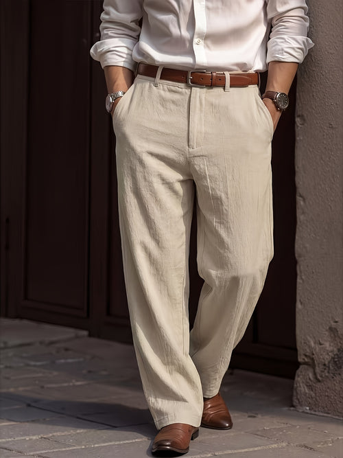 Old money linnen broek heren wit - wijde pijp ademende zomerbroek