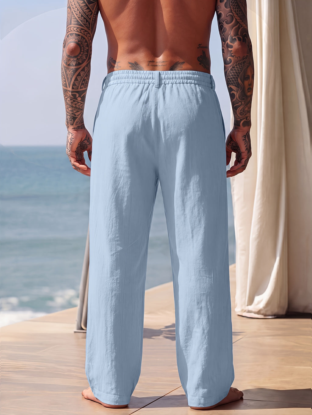 Linnen broek heren detail - taille zonder riem beltless design