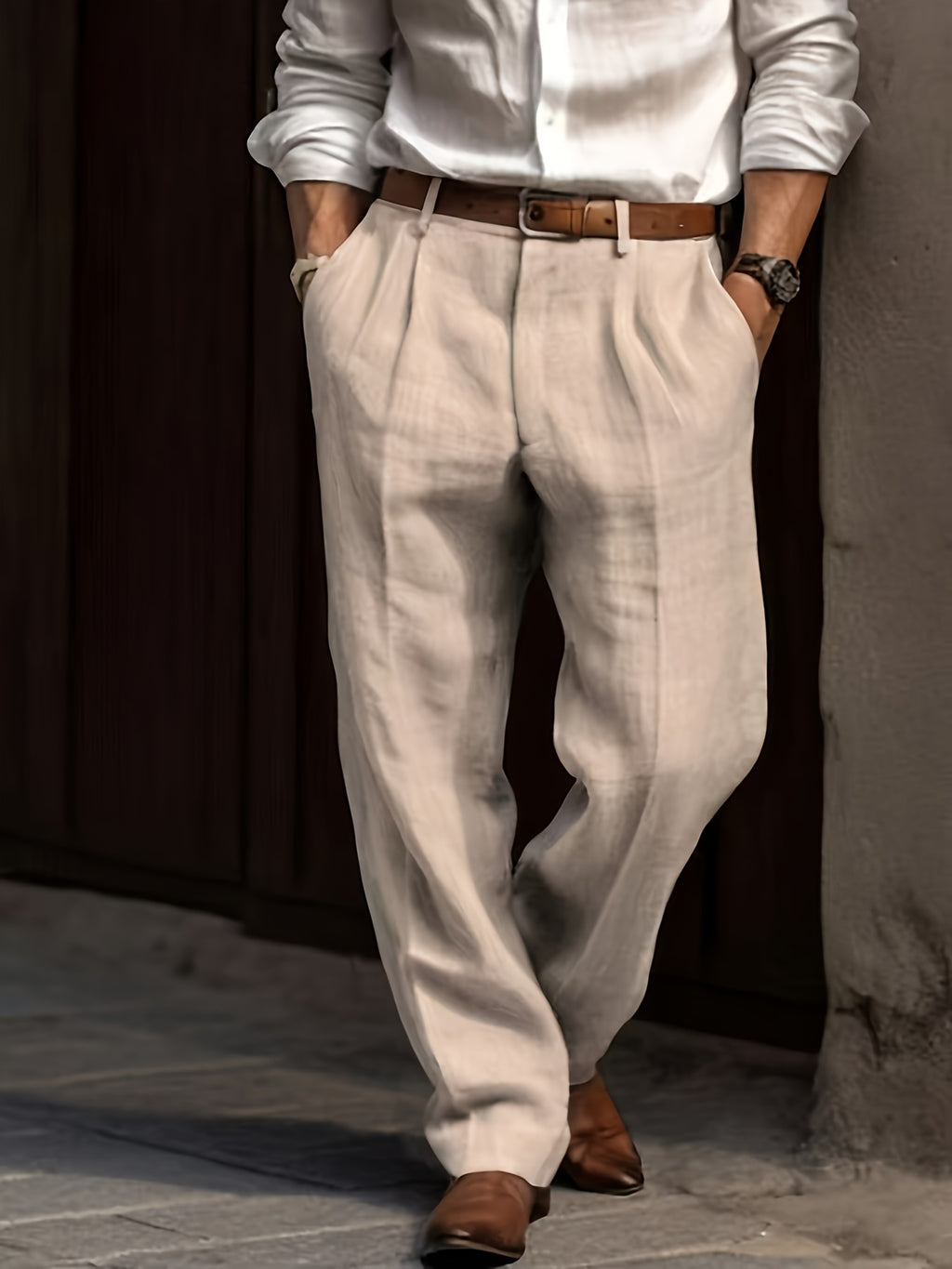 Linnen broek heren grijs - wijde zomerbroek old money stijl