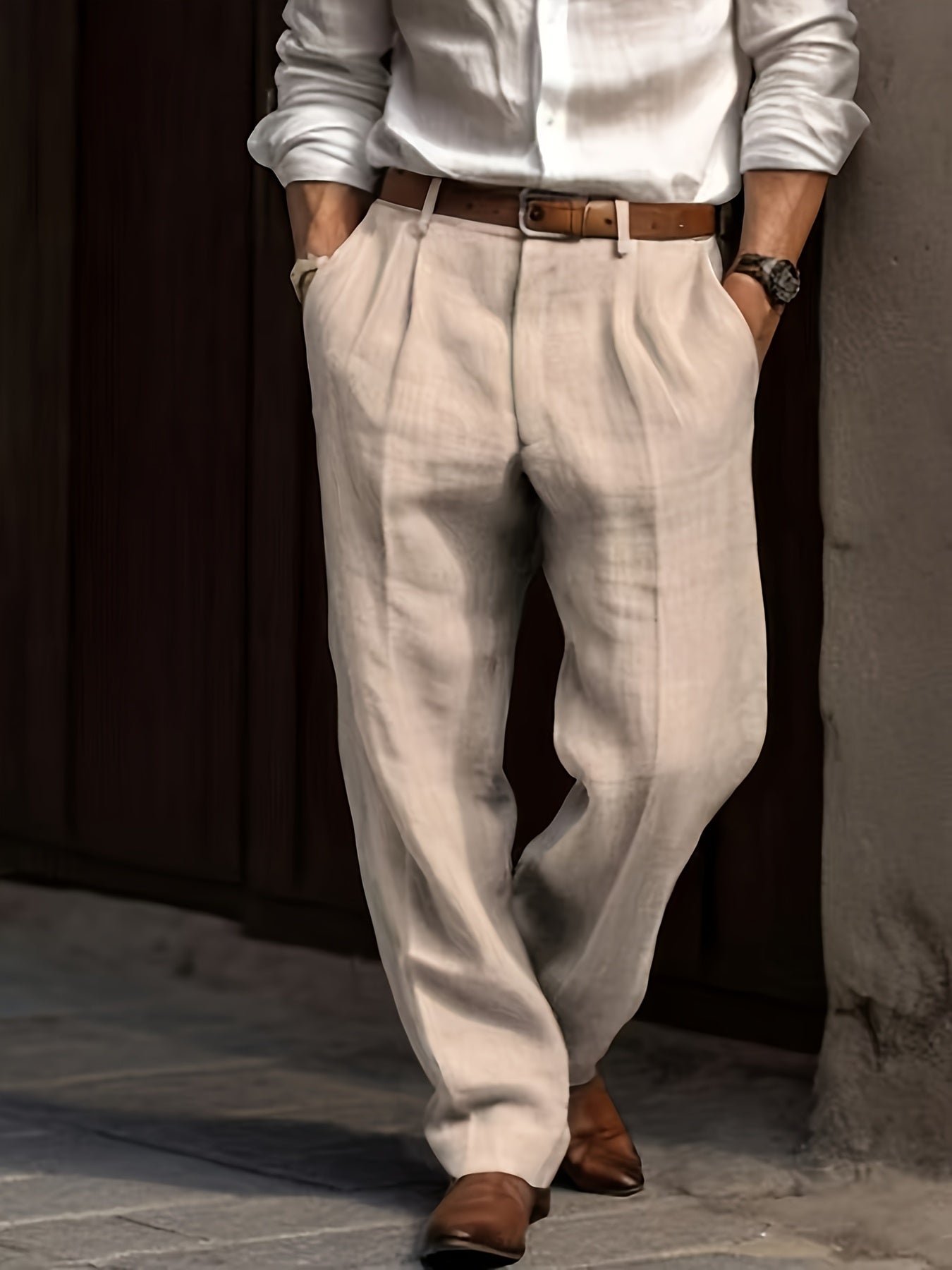 Linnen broek heren grijs - wijde zomerbroek old money stijl