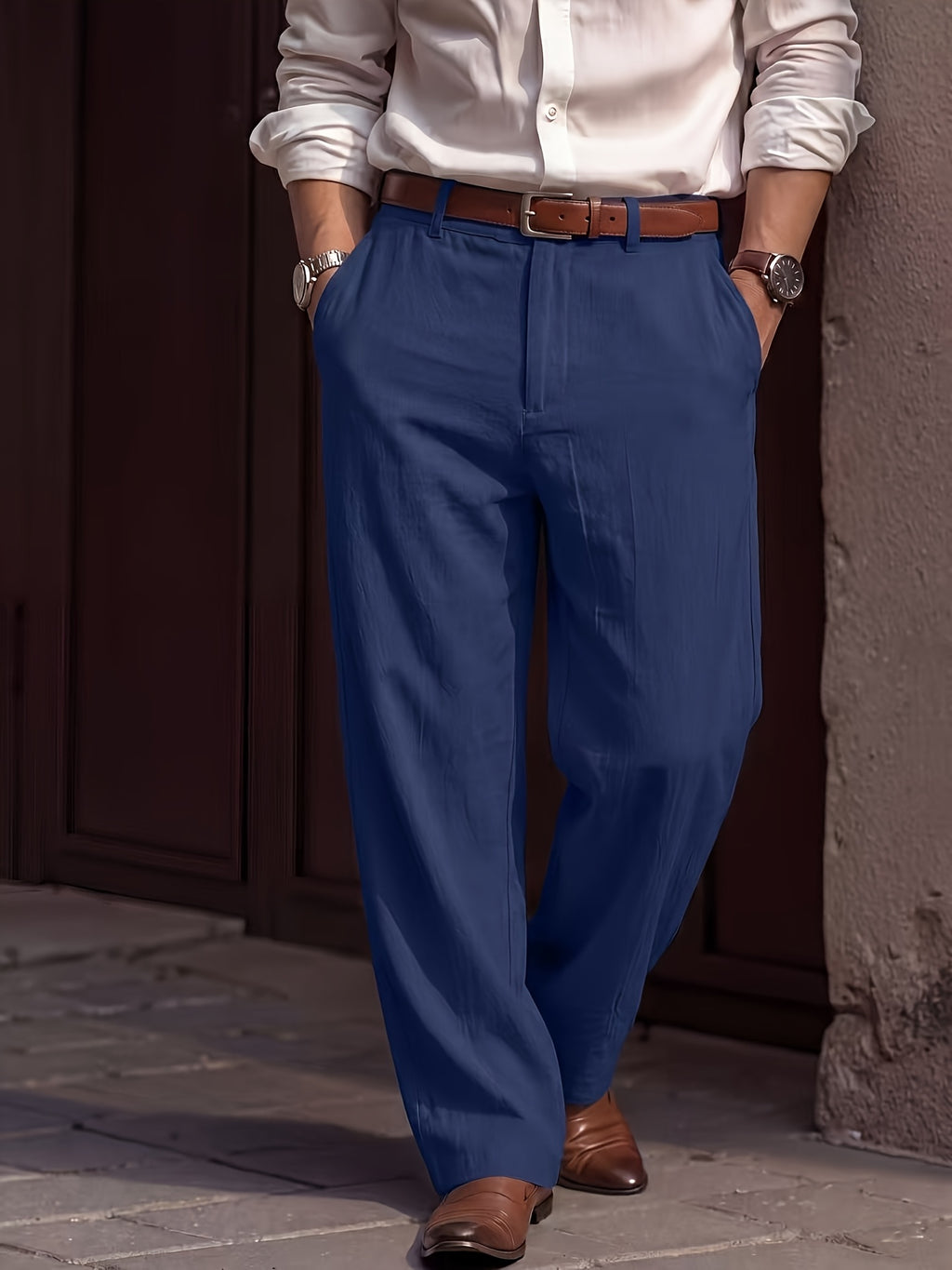 Geplooide linnen broek heren - ademend 95% linnen