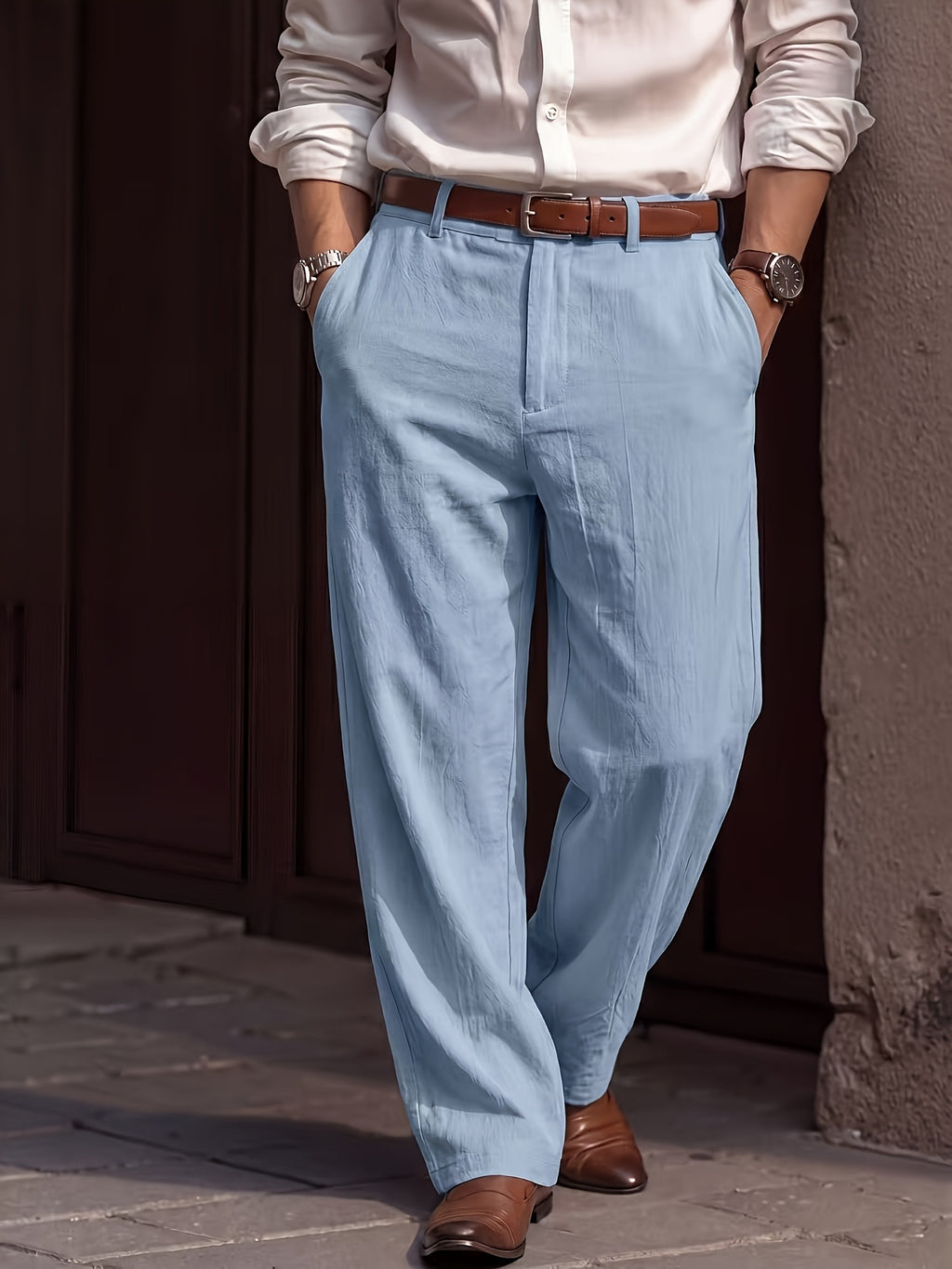 Linnen broek heren old money kaki - geplooide pantalon met hoge taille