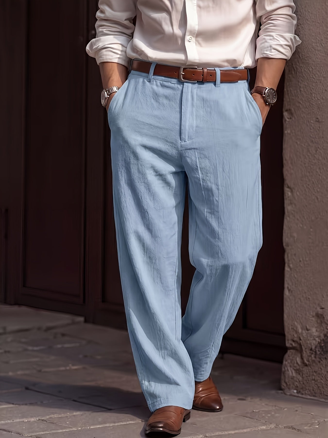 Linnen broek heren old money kaki - geplooide pantalon met hoge taille
